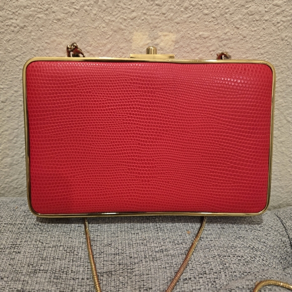 Henri Bendel Red Party Starter Box Clutch With Gold Chain